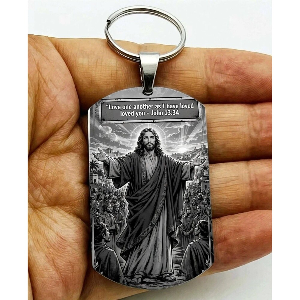 Bible John 13 : 34 God Lord Jesus Christ Stainless Keychain Reminder Faith Bless